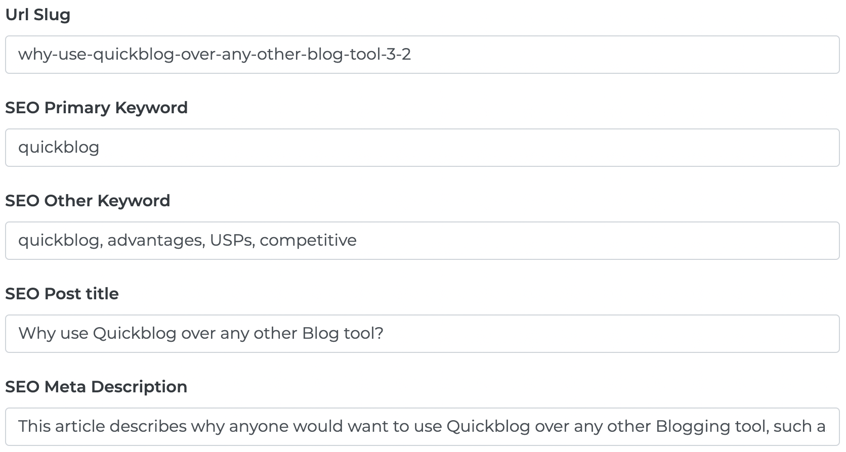 Quickblog | SEO Fields